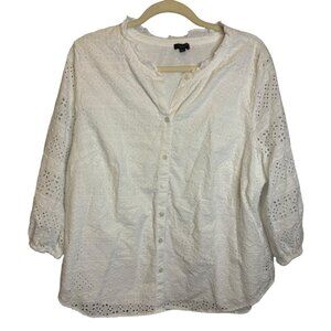Talbots Blouse Women's Size 2X Petite Eyelet Office White
